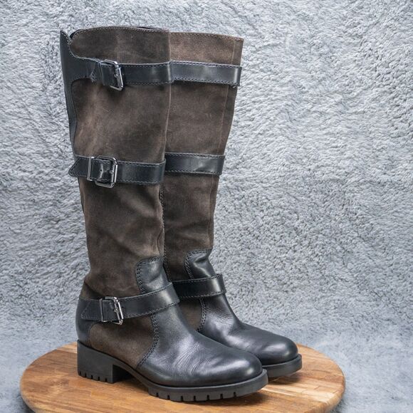 Karl Lagerfeld Shoes - Karl Lagerfeld Paris Tall Riding Boots Women's Size 7 M Black + Brown Buckle